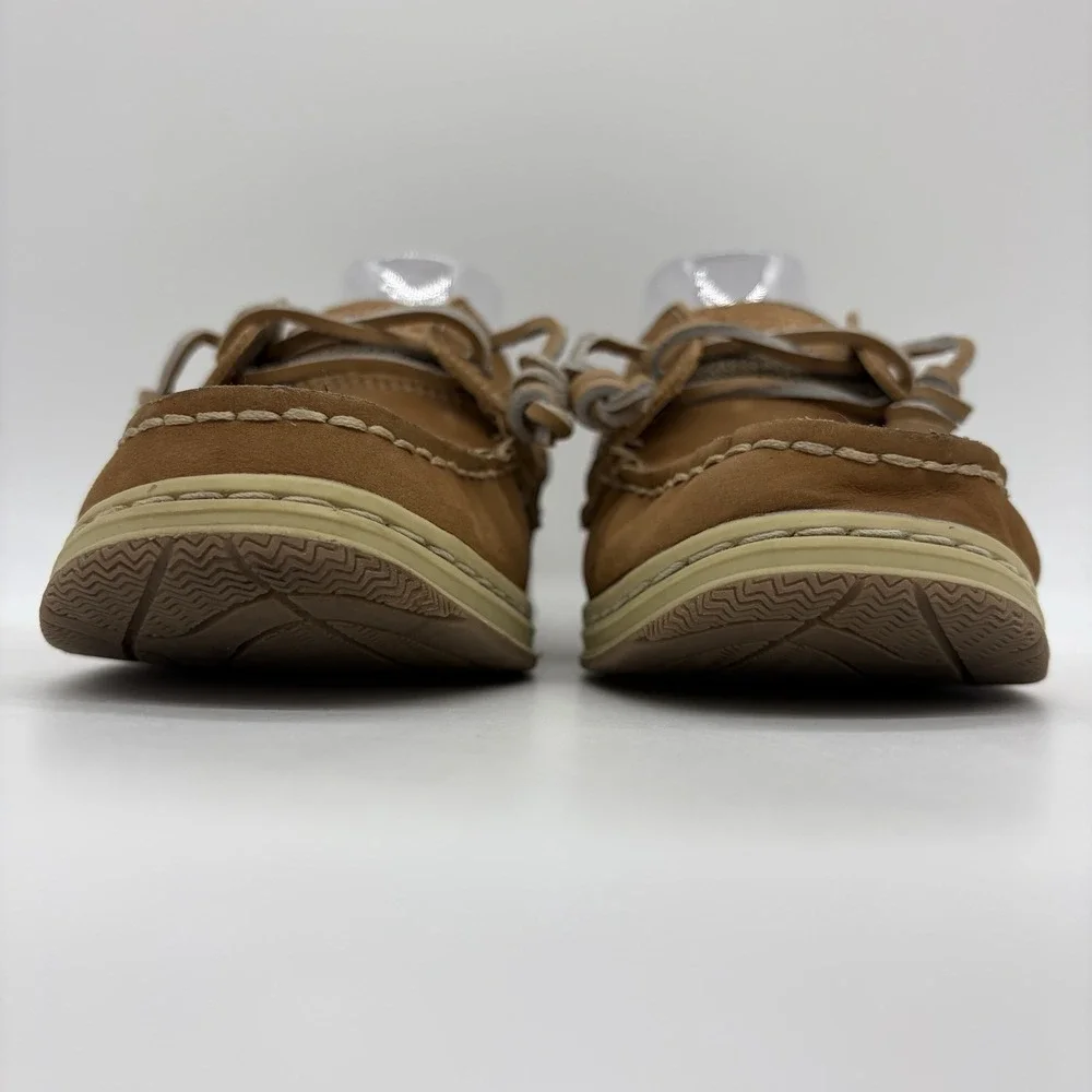 Magellan Womens 8.5 Shoes Boat Deck Brown Tan Leather Comfort Flat Round Toe